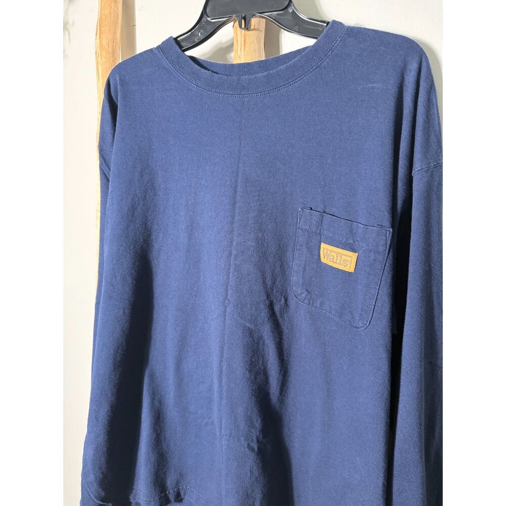 Walls Work Wear Pocket Long Sleeve Shirt Mens XL Navy Blue Heavyweight Cotton